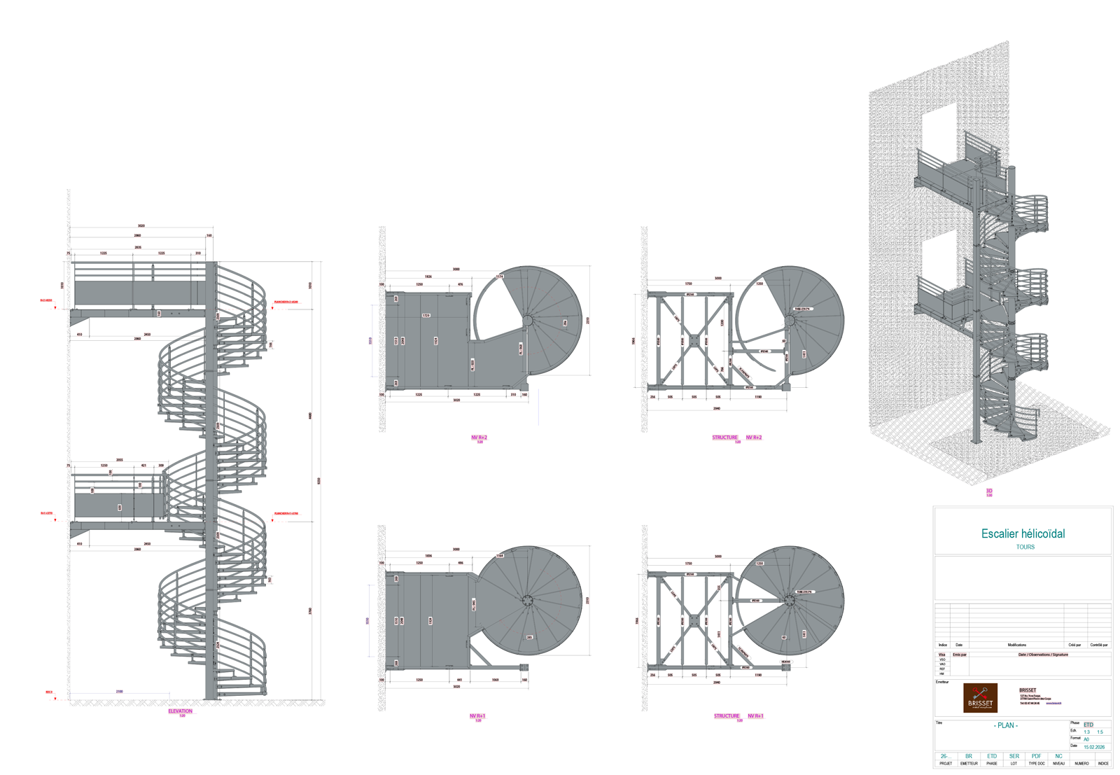 escalier-helicoidal-plan Plan d'un escalier hélicoïdal dessiné par le bureau d'études de Brisset